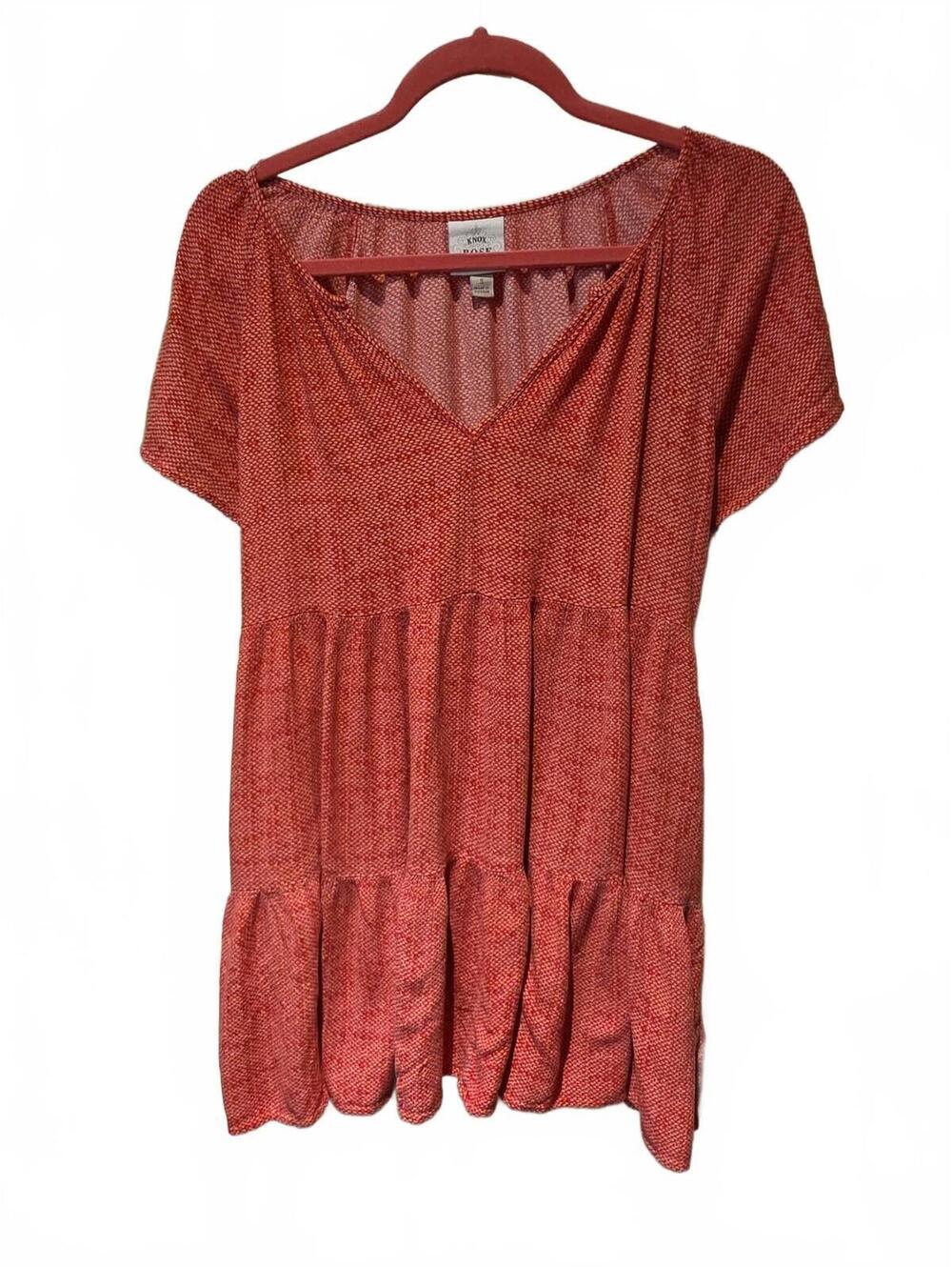 Knox Rose Red White Polka Dot Tiered V-Neck Mini Dress Pockets Womens Small